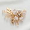 imageSWEETV Gold Bridal Hair ClipFloral Bridal Hair Comb Barrette Flower Hair pieces for Brides WeddingGoldC