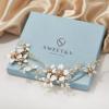 imageSWEETV Gold Bridal Headpieces for Bride Flower Wedding Headband Hair Vine Crystal Hair Pieces for WomenGold