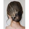 imageSWEETV Hair Pins 3Pcs Bridal Hair Accessories Pearl Bride Wedding Hair Pins Leaf Bridal Head Piece Rhinestones Gold Hair Jewelry for Women and GirlsGold02