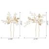 imageSWEETV Hair Pins 3Pcs Bridal Hair Accessories Pearl Bride Wedding Hair Pins Leaf Bridal Head Piece Rhinestones Gold Hair Jewelry for Women and GirlsGold01