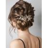 imageSWEETV Hair Pins 3Pcs Bridal Hair Accessories Pearl Bride Wedding Hair Pins Leaf Bridal Head Piece Rhinestones Gold Hair Jewelry for Women and GirlsGold01