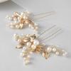 imageSWEETV Hair Pins 3Pcs Bridal Hair Accessories Pearl Bride Wedding Hair Pins Leaf Bridal Head Piece Rhinestones Gold Hair Jewelry for Women and GirlsGold01