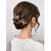 imageSWEETV Hair Pins 3Pcs Bridal Hair Accessories Pearl Bride Wedding Hair Pins Leaf Bridal Head Piece Rhinestones Gold Hair Jewelry for Women and GirlsGold01