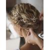 imageSWEETV Hair Pins 3Pcs Bridal Hair Accessories Pearl Bride Wedding Hair Pins Leaf Bridal Head Piece Rhinestones Gold Hair Jewelry for Women and GirlsGold02