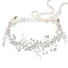 imageSWEETV Crystal Bridal Headpiece Silver Wedding Headband for Brides Pearl Hair Vine Rhinestone Hair Accessories for WomenSilver