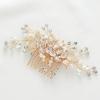 imageSWEETV Flower Bride Wedding Hair Comb Pearl Bridal Crystal Leaf Gold Headpiece Rhinestones Handmade Jewelry for Women and GirlsGold