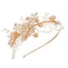 imageSWEETV FlowerLeaf Bridal Headband Gold Crystal Tiara for Women Pearl Wedding Headpieces for Bride Hair Accessories for Prom Birthday Party