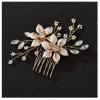 imageSWEETV Gold Bridal Hair ClipFloral Bridal Hair Comb Barrette Flower Hair pieces for Brides WeddingGoldB