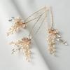 imageSWEETV Hair Pins 3Pcs Bridal Hair Accessories Pearl Bride Wedding Hair Pins Leaf Bridal Head Piece Rhinestones Gold Hair Jewelry for Women and GirlsGold02