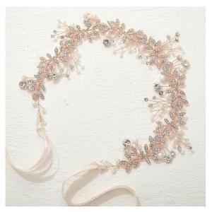 imageSWEETV Crystal Bridal Headpiece Silver Wedding Headband for Brides Pearl Hair Vine Rhinestone Hair Accessories for WomenRose Gold