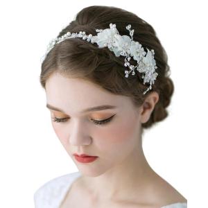 imageSWEETV Flower Bridal Headbands IvoryWedding Headpieces Hair Bands Jewelry Hair Accessories for Women Brides