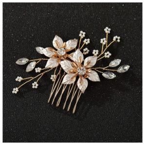 imageSWEETV Gold Bridal Hair ClipFloral Bridal Hair Comb Barrette Flower Hair pieces for Brides WeddingGoldB