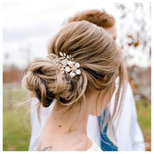 imageSWEETV Gold Bridal Hair ClipFloral Bridal Hair Comb Barrette Flower Hair pieces for Brides WeddingGoldC
