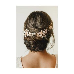 imageSWEETV Gold Bridal Headpieces for Bride Flower Wedding Headband Hair Vine Crystal Hair Pieces for WomenGold