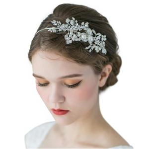 imageSWEETV Handmade Pearl Wedding Headbands for Women Silver Rhinestone Hair Band Bridal Headpieces for Bride Hair Jewelry Accessories