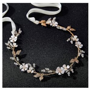 imageSWEETV Handmade Wedding Headband FlowerLeaf Bridal Headpieces for Wedding Hair Accessories Brides Hair Pieces Gold