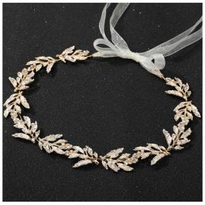 imageSWEETV Leaf Wedding Headpieces for Bride Flower Girl Gold Bridal Headband with Rhinestones Women Handmade Hair AccessoriesGold