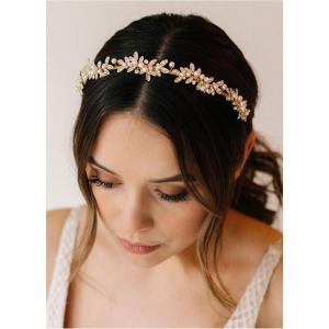 imageSWEETV Rhinestone Bridal Headband Crystal Tiara for Women Pearl Wedding Headpieces for Bride Hair Accessories for Prom Birthday PartyGold