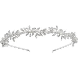 imageSWEETV Rhinestone Bridal Headband Crystal Tiara for Women Pearl Wedding Headpieces for Bride Hair Accessories for Prom Birthday PartySilver