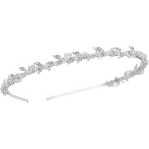imageSWEETV Rhinestone Bridal Headband Silver Crystal Tiara for Women Pearl Wedding Headpieces for Bride Hair Accessories for Prom Birthday Party