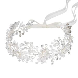 imageSWEETV Silver Bridal Headpiece for Wedding Crystal Bridal Headband Wedding Hair Accessories for Women Girl Hair VineSilver