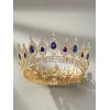imageSWEETV Royal Queen Crown Wedding Tiara for Bride Rhinestone Tiaras and Crowns for Women Costume Headpiece for Birthday Cosplay Party CelebrationBlack1Royal Blue