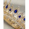 imageSWEETV Royal Queen Crown Wedding Tiara for Bride Rhinestone Tiaras and Crowns for Women Costume Headpiece for Birthday Cosplay Party CelebrationBlack1Royal Blue