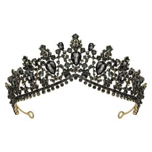 imageSWEETV Gothic Red Tiaras and Crowns for Women Wedding Tiara for Bride Crystal Princess Tiara Ruby Queen Crown Costume Party Hair Accessories for Brithday Prom HalloweenBlack