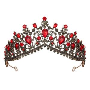 imageSWEETV Gothic Red Tiaras and Crowns for Women Wedding Tiara for Bride Crystal Princess Tiara Ruby Queen Crown Costume Party Hair Accessories for Brithday Prom HalloweenRed