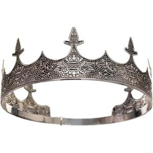 imageSWEETV King Crown for Men  Royal Mens Crown Prince Tiara for Wedding Birthday Prom Party Halloween Decorations AlexanderAntique Silver