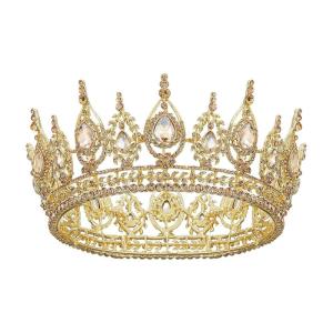 imageSWEETV Royal Queen Crown Wedding Tiara for Bride Rhinestone Tiaras and Crowns for Women Costume Headpiece for Birthday Cosplay Party CelebrationBlack6Gold