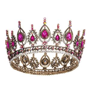 imageSWEETV Royal Queen Crown Wedding Tiara for Bride Rhinestone Tiaras and Crowns for Women Costume Headpiece for Birthday Cosplay Party CelebrationBlackHot Pink