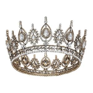 imageSWEETV Royal Queen Crown Wedding Tiara for Bride Rhinestone Tiaras and Crowns for Women Costume Headpiece for Birthday Cosplay Party CelebrationBlackOld Gold