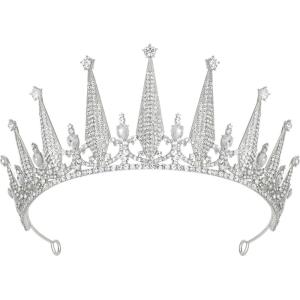 imageSWEETV Tiaras and Crowns for Women Crystal Wedding Tiara for Bride Metal Silver Crown Costume Party Accessories for Birthday Halloween Prom01Silver