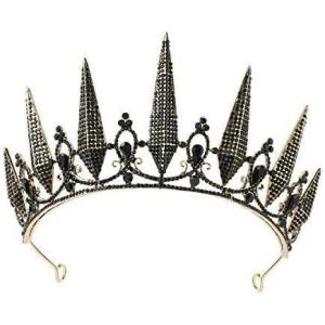 imageSWEETV Tiaras and Crowns for Women Crystal Wedding Tiara for Bride Metal Silver Crown Costume Party Accessories for Birthday Halloween PromBlack