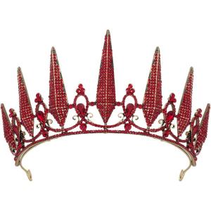 imageSWEETV Tiaras and Crowns for Women Crystal Wedding Tiara for Bride Metal Silver Crown Costume Party Accessories for Birthday Halloween PromRed