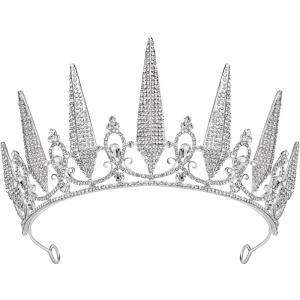 imageSWEETV Tiaras and Crowns for Women Crystal Wedding Tiara for Bride Metal Silver Crown Costume Party Accessories for Birthday Halloween PromSilver