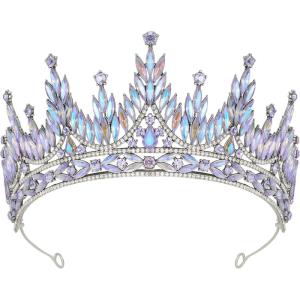 imageSWEETV Tiaras and Crowns for Women Wedding Tiara for Bride Rhinestone Queen Crown Crystal Costume Hair Accessories for Birthday Prom Quinceanera CelebrationPurple Aurora Borealis