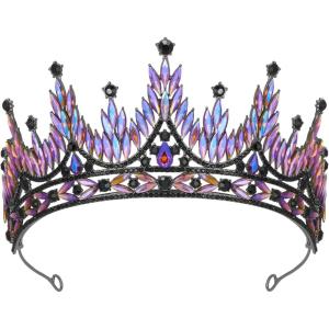 imageSWEETV Tiaras and Crowns for Women Wedding Tiara for Bride Rhinestone Queen Crown Crystal Costume Hair Accessories for Birthday Prom Quinceanera CelebrationBlack Iridescent
