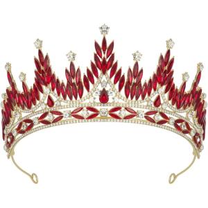 imageSWEETV Tiaras and Crowns for Women Wedding Tiara for Bride Rhinestone Queen Crown Crystal Costume Hair Accessories for Birthday Prom Quinceanera CelebrationRed