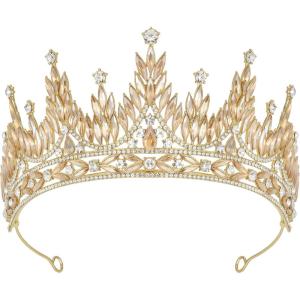 imageSWEETV Tiaras and Crowns for Women Wedding Tiara for Bride Rhinestone Queen Crown Crystal Costume Hair Accessories for Birthday Prom Quinceanera CelebrationGold