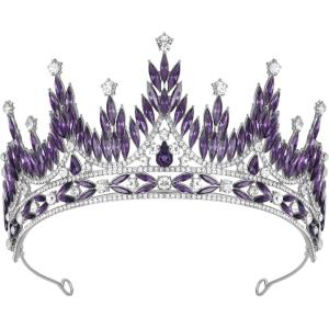 imageSWEETV Tiaras and Crowns for Women Wedding Tiara for Bride Rhinestone Queen Crown Crystal Costume Hair Accessories for Birthday Prom Quinceanera CelebrationPurple
