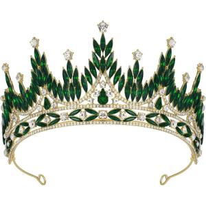 imageSWEETV Tiaras and Crowns for Women Wedding Tiara for Bride Rhinestone Queen Crown Crystal Costume Hair Accessories for Birthday Prom Quinceanera CelebrationGreen