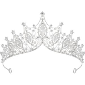 imageSWEETV Vintage Tiaras and Crowns for Women Queen Crown Costume Headpiece for Halloween Quinceanera Pageant Prom02 Silver
