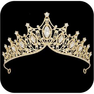 imageSWEETV Vintage Tiaras and Crowns for Women Queen Crown Costume Headpiece for Halloween Quinceanera Pageant PromGold