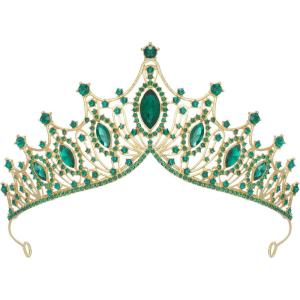 imageSWEETV Vintage Tiaras and Crowns for Women Queen Crown Costume Headpiece for Halloween Quinceanera Pageant PromGoldGreen