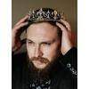 imageSWEETV Royal Full Round King Crown Crystal Tiara for Men Party Hats Costume AccessoriesPure Silver