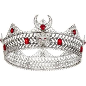 imageSWEETV Animal Totem King Crown for Men and WomenMetal Tiara Costume Hair Accessories for Knight Witch Gothic HalloweenWolf 1 Antique Silver