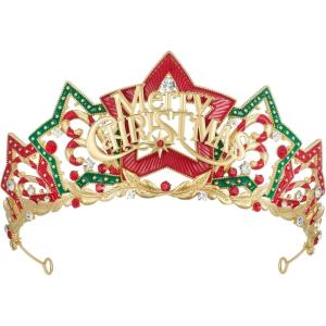 imageSWEETV Christmas Jeweled Crown Merry Tree Tiara Rhinestone Headband Costume Accessories for Merry Christmas Party for Women Girls Xmas Box SetMerry TreeMerry Christmas Box