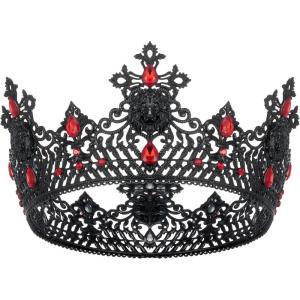 imageSWEETV King Crown for Men Mens Tiara Prince Diadem Royal Medieval Hair Accessory for Cosplay Birthday Prom HalloweenBlackRed